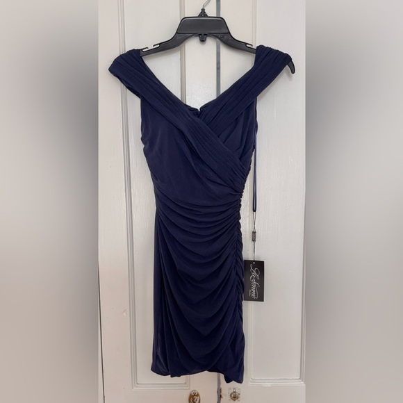 La Femme Off-Shoulder Mini Dress in Navy 29486 - Picture 4 of 8